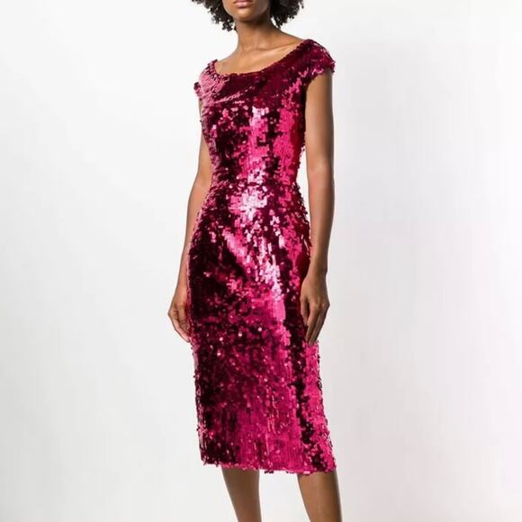 Dolce & Gabbana Fuchsia Fitted Sequin Dress IT 48 - Picture 7 of 16